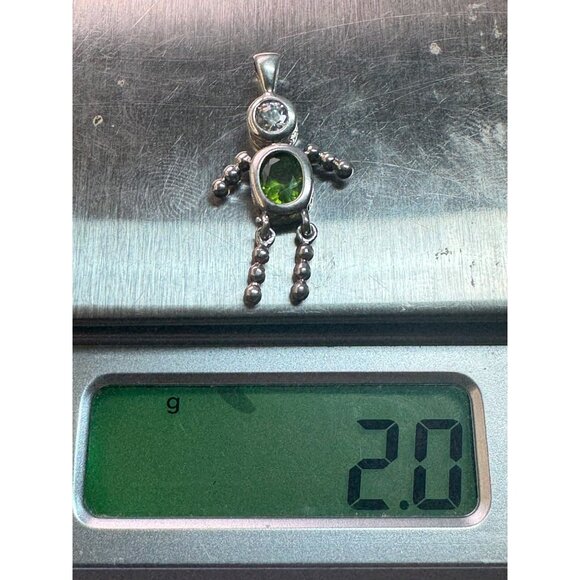 Estate Sterling Silver 925 Robot Pendant Peridot & Clear Gemstone No Chain (BOY) - Picture 8 of 8
